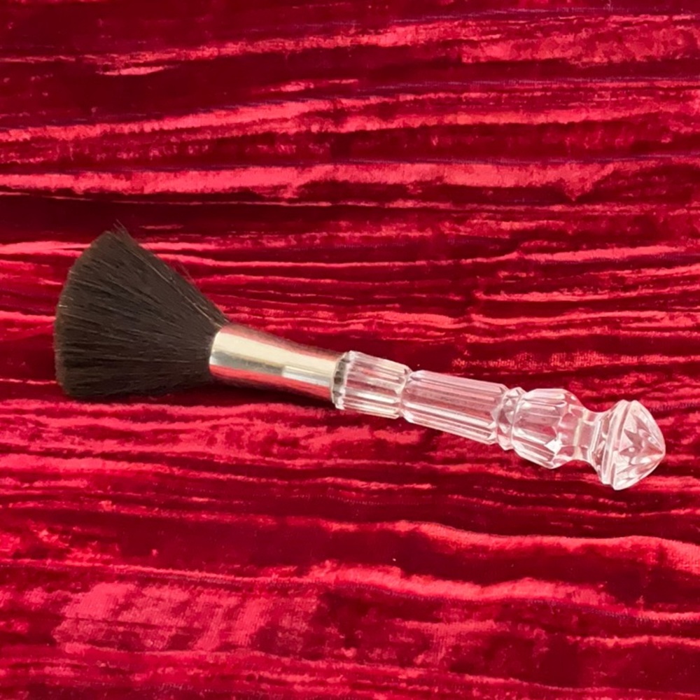 Vintage Waterford crystal powder makeup brush 6 1/2” long.